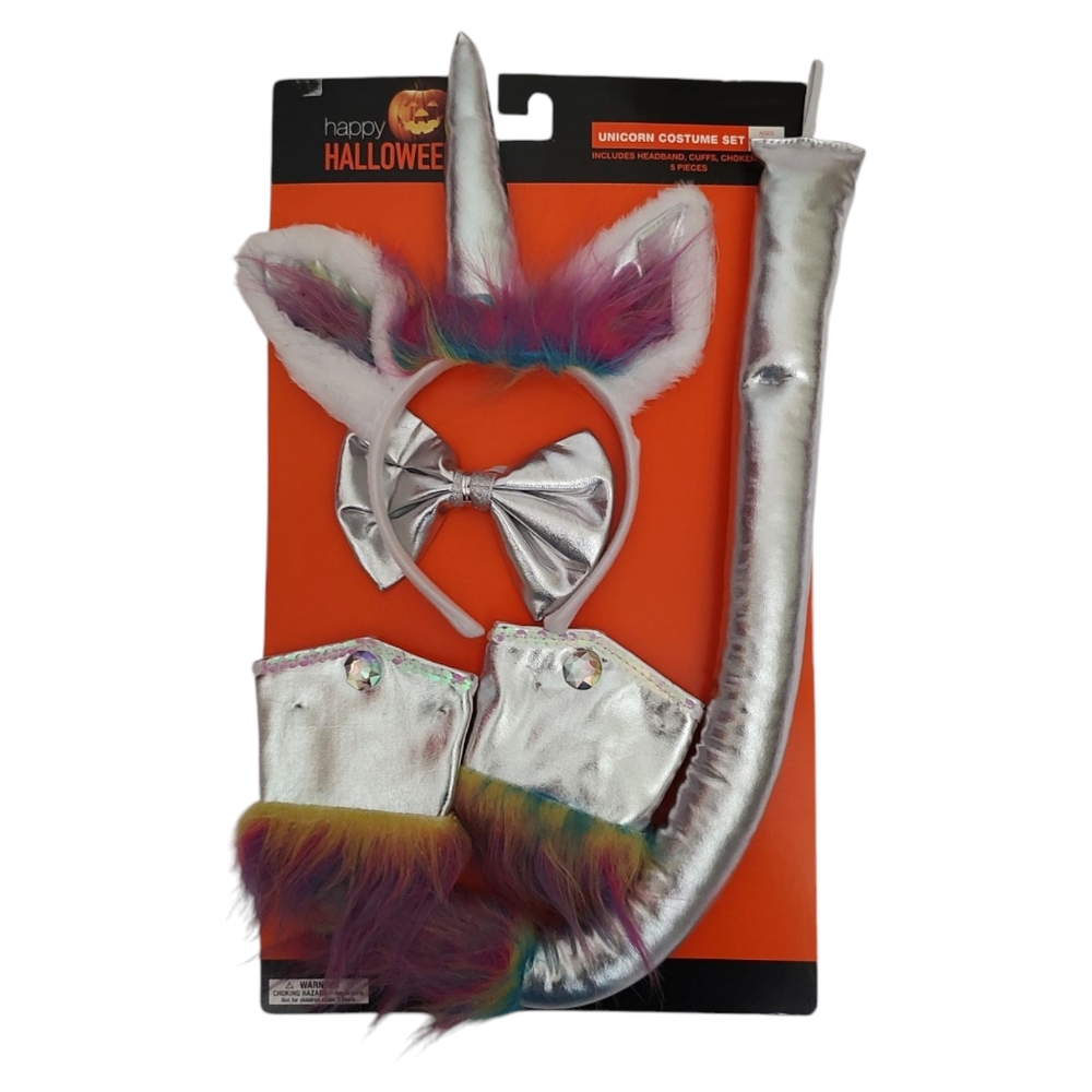 NEW Unicorn Costume Accessories Set Horn Ears Headband, Choker, Cuffs, Tail